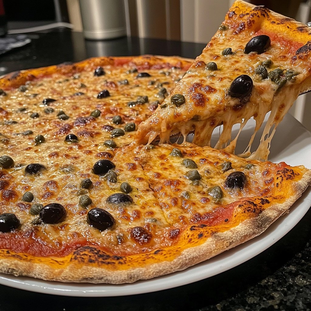 Pizza mit Oliven und Kapern