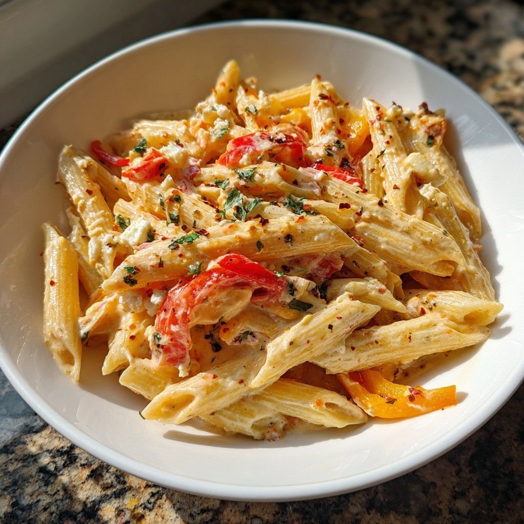 Penne mit Paprika und Feta
